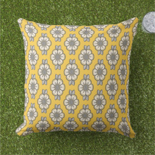 Modern Yellow and Gray Flower  Outdoor Pillow