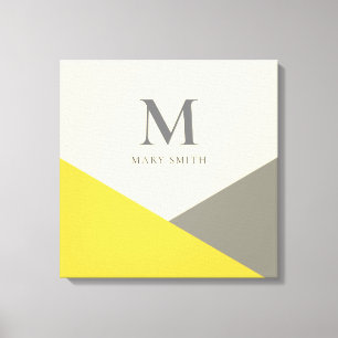 Modern Yellow and Gray Geometric Monogram Canvas Print