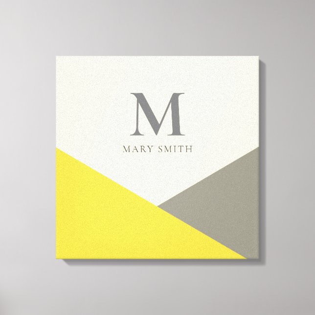 Modern Yellow and Gray Geometric Monogram Canvas Print (Front)