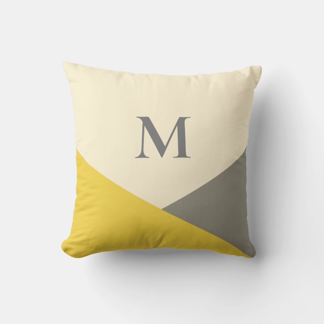 Modern Yellow and Gray Geometric Monogram Throw Pi Pillow (Front)