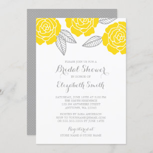 Modern Yellow and Gray Rose Bridal Shower Invitation