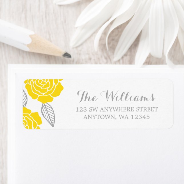 Modern Yellow and Gray Rose Return Address Label (Insitu)