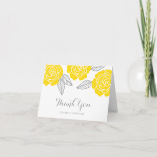 Modern Yellow and Gray Rose Thank You Card