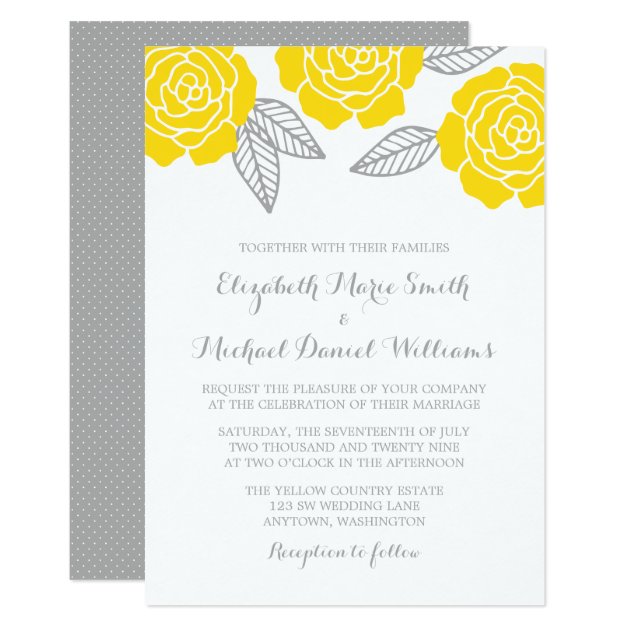 Modern Yellow And Gray Rose Wedding Invitation