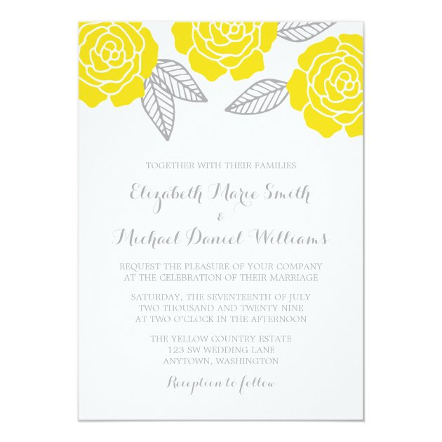 Modern Yellow And Gray Rose Wedding Invitation