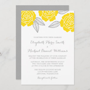 Modern Yellow and Gray Rose Wedding Invitation