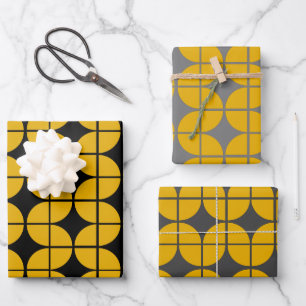 Modern Yellow and Gray Simple Geometric Pattern Wrapping Paper Sheets
