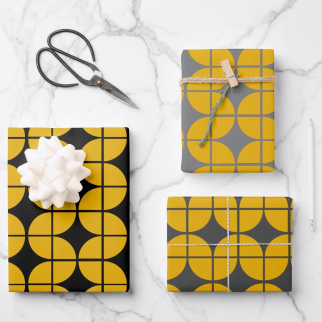 Modern Yellow and Gray Simple Geometric Pattern Wrapping Paper Sheets (Front)