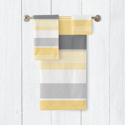 Modern Yellow and Gray Stripes Pattern Bath Towel Set