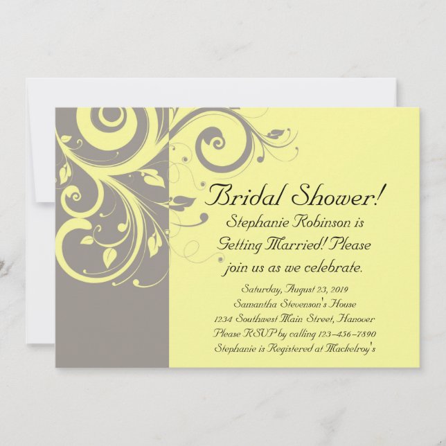 Modern Yellow and Gray Swirl Wedding Invitation (Front)