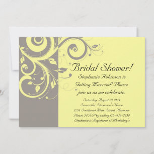 Modern Yellow and Gray Swirl Wedding Invitation