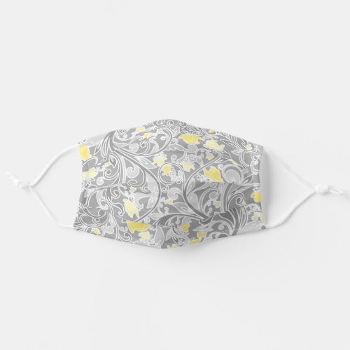 Modern Yellow and Gray Swirly Floral Adult Cloth Face Mask