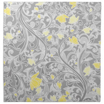 Modern Yellow and Gray Swirly Floral Cloth Napkin