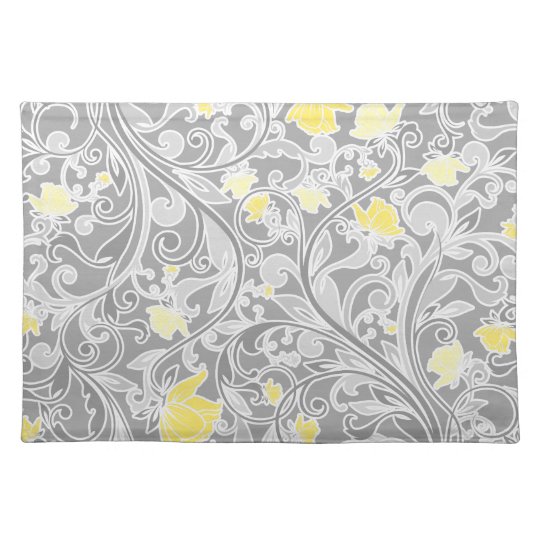 Modern Yellow and Gray Swirly Floral Placemat
