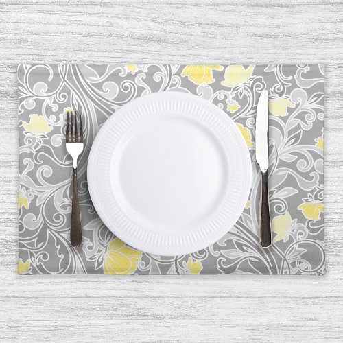 Modern Yellow and Gray Swirly Floral Placemat