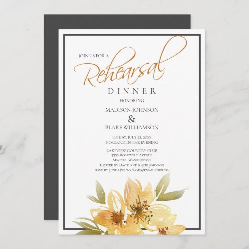 Modern Yellow and Gray Wedding Rehearsal Dinner Invitation