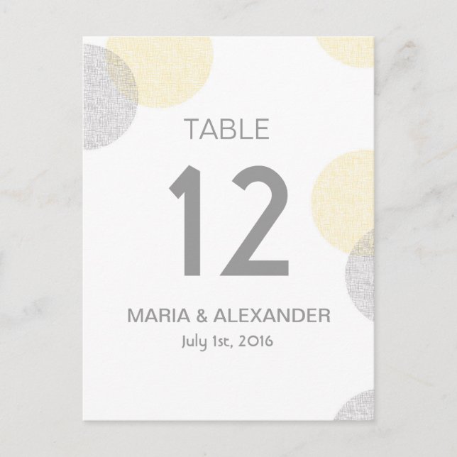 Modern yellow and grey Circle Wedding table number (Front)