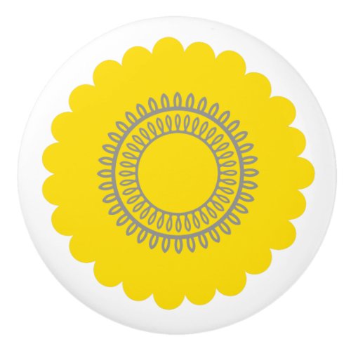 Modern Yellow and Grey Flower Ceramic Knob