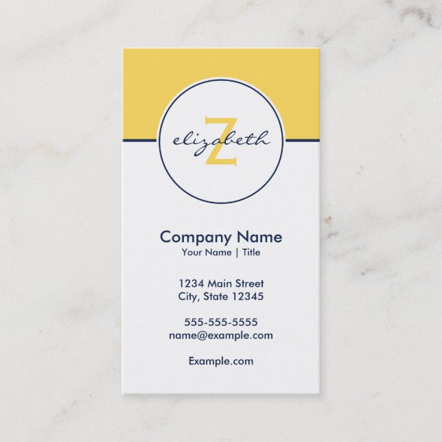 Modern Yellow and Navy Business Card (Front)
