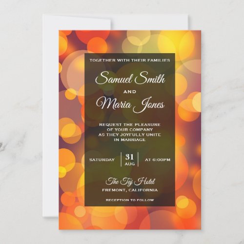 Modern Yellow and Orange Bokeh Wedding Invitation