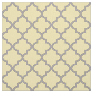 Modern Yellow and Pewter Gray Quatrefoil Pattern Fabric
