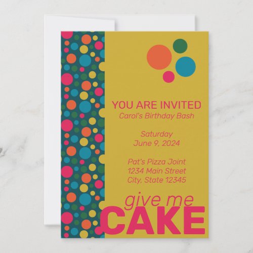 Modern yellow and pink birthday polka dots invitation