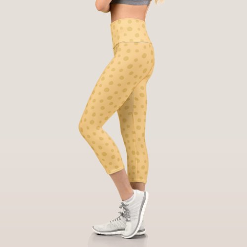 Modern Yellow and Tan Polka Dot Fitness  Capri Leggings