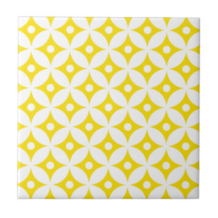 Modern Yellow and White Circle Polka Dots Pattern Tile