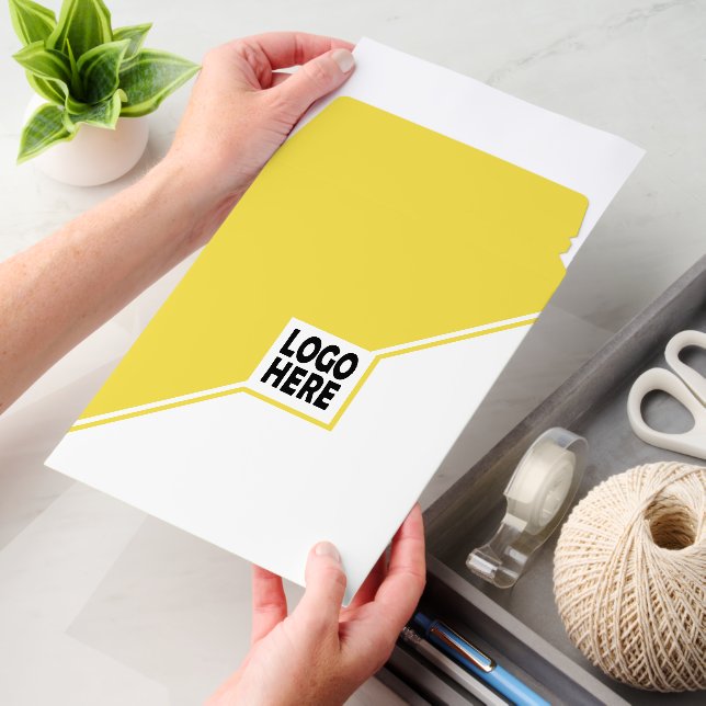 Modern yellow and white custom logo business envelope mailers (Desk)
