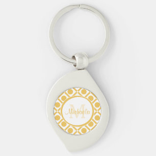 Modern Yellow and White Geometric Monogrammed Name Keychain
