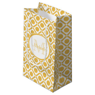 Modern Yellow and White Geometric Monogrammed Name Small Gift Bag