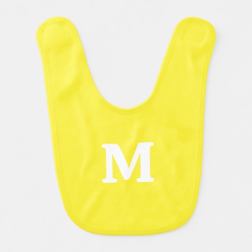 modern yellow and white monogram initil baby bib