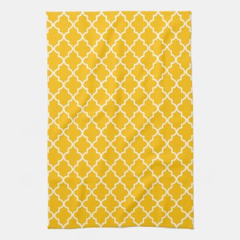 Modern Yellow And White Moroccan Quatrefoil Kitchen Towel by cardeddesigns at Zazzle