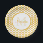 Modern Yellow and White Scallops Monogram and Name Paper Plates<br><div class="desc">Give your party style a modern edge with these graphic yellow and white fish scale scallop pattern paper plates that you can add the name and monogram initial of the party girl to. This trendy geometric shell pattern design is bold,  yet stylish.</div>