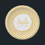 Modern Yellow and White Scallops Monogram and Name Paper Plates<br><div class="desc">Give your party style a modern edge with these graphic yellow and white fish scale scallop pattern paper plates that you can add the name and monogram initial of the party girl to. This trendy geometric shell pattern design is bold,  yet stylish.</div>