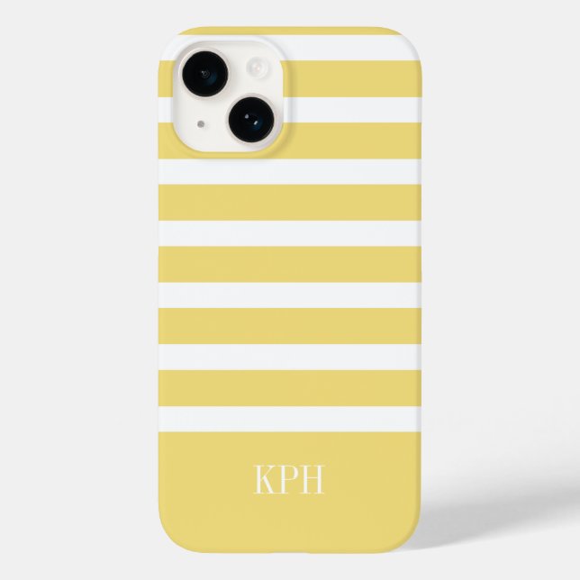 Modern Yellow and White Stripe with Monogram  Case-Mate iPhone Case (Back)