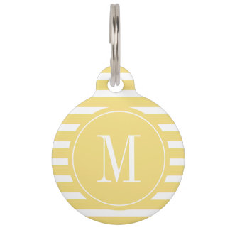 Modern Yellow and White Stripe with Monogram Pet ID Tag