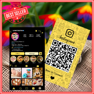 Modern Yellow Bakery Instagram Chef Pastry QR Code Business Card