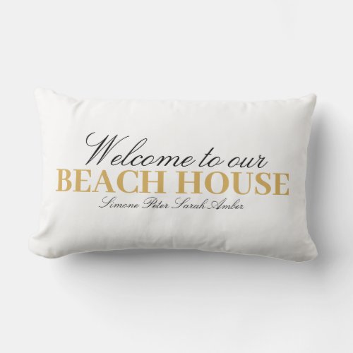 Modern yellow beach house custom name   lumbar pillow