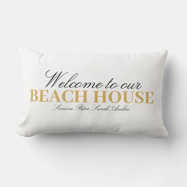 Modern yellow beach house custom name   lumbar pillow (Front)