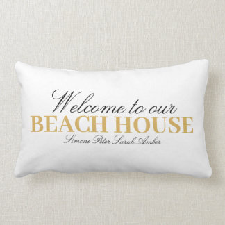 Modern yellow beach house custom name   lumbar pillow