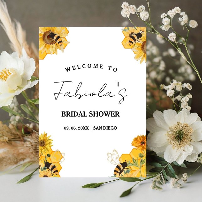 Modern  Yellow Bee Bridal Shower Welcome Sign (Creator Uploaded)