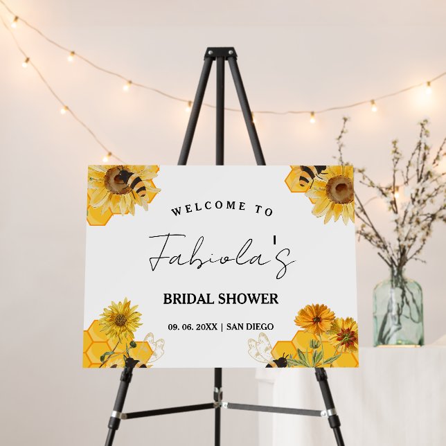 Modern  Yellow Bee Bridal Shower Welcome Sign (In Situ (Stand))