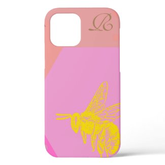 Modern Yellow Bee Monogram Case-Mate iPhone Case