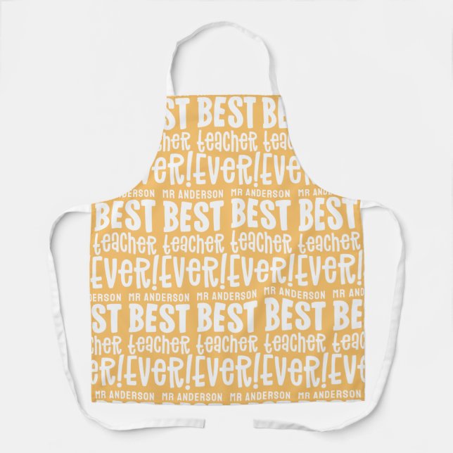Modern yellow best teacher typography gift apron (Front)