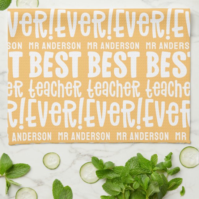Modern yellow best teacher typography gift kitchen towel (Folded)