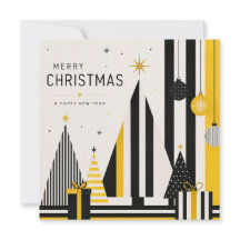 Modern Yellow Black and White Christmas Card