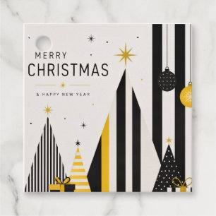Modern Yellow Black And White Christmas Gift Tag