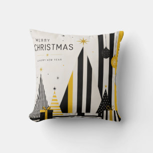 Modern Yellow Black and White Christmas Throw Pillow