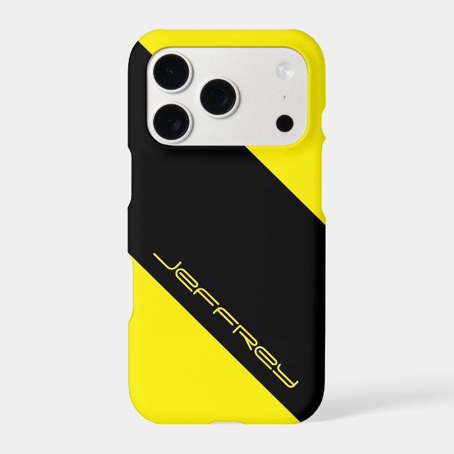 Modern Yellow & Black Classy, Minimalist, Name Case-Mate iPhone Case (Back)